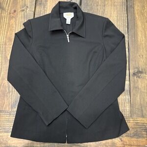 Women's Talbots Petites Size 2‎ Full Zip Black Blazer, Stretch Fabric, Business